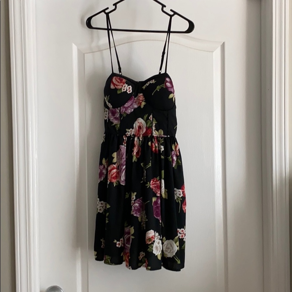 Black Floral Sun Dress, Medium